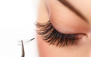 eyelash extensions being glued on